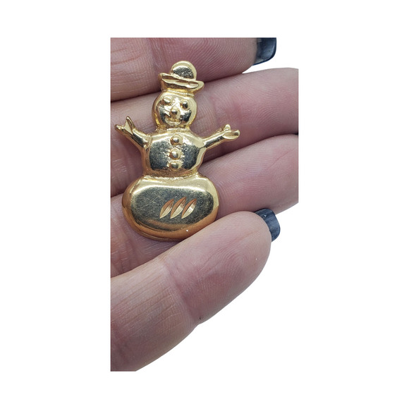 Vintage Snowman Pendant Holiday Christmas Pin Cute Gold Tone Gift - Picture 2 of 6
